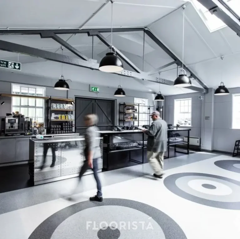 Installation example of terrazzo pattern vinyl flooring, terrazzo pattern rubber tiles, grey color FT-P1400 Terrazzo