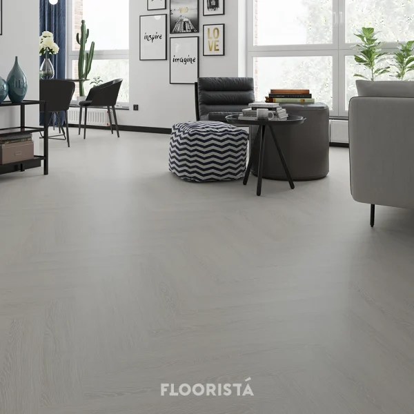 ตัวอย่างการติดตั้งพื้น SPC ลายก้างปลา สีเทา FT-M82128L-5