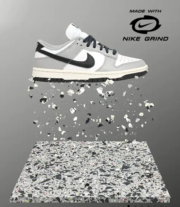 รองเท้าผ้าใบ Nike Dunk Low สีเทาขาว Grey Fog ผลิตจากวัสดุรีไซเคิล Nike Grind พร้อมพื้นผิวรีไซเคิล
