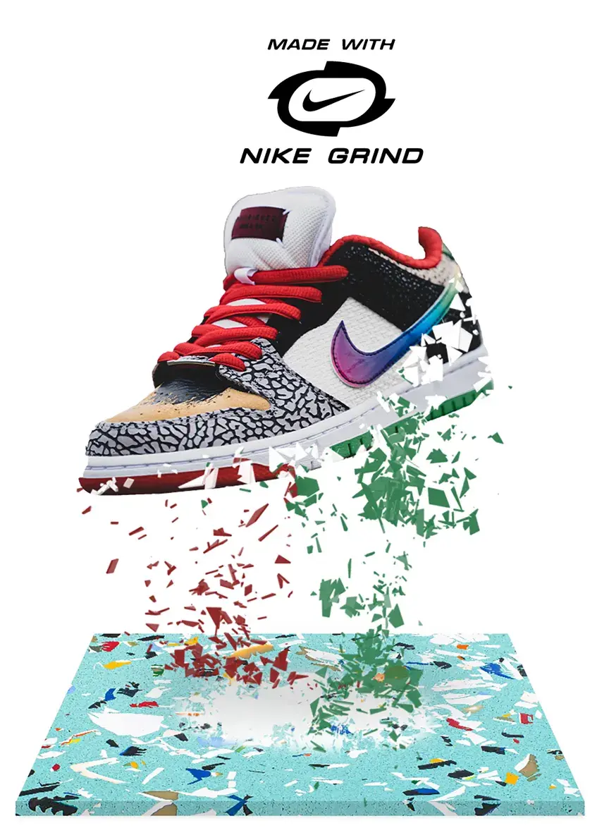รองเท้าสนีกเกอร์ Nike Dunk Low ลาย What The Dunk ดีไซน์รักษ์โลกผลิตด้วยวัสดุรีไซเคิล Nike Grind | Nike Dunk Low What The Dunk sneaker made with recycled Nike Grind sustainable materials